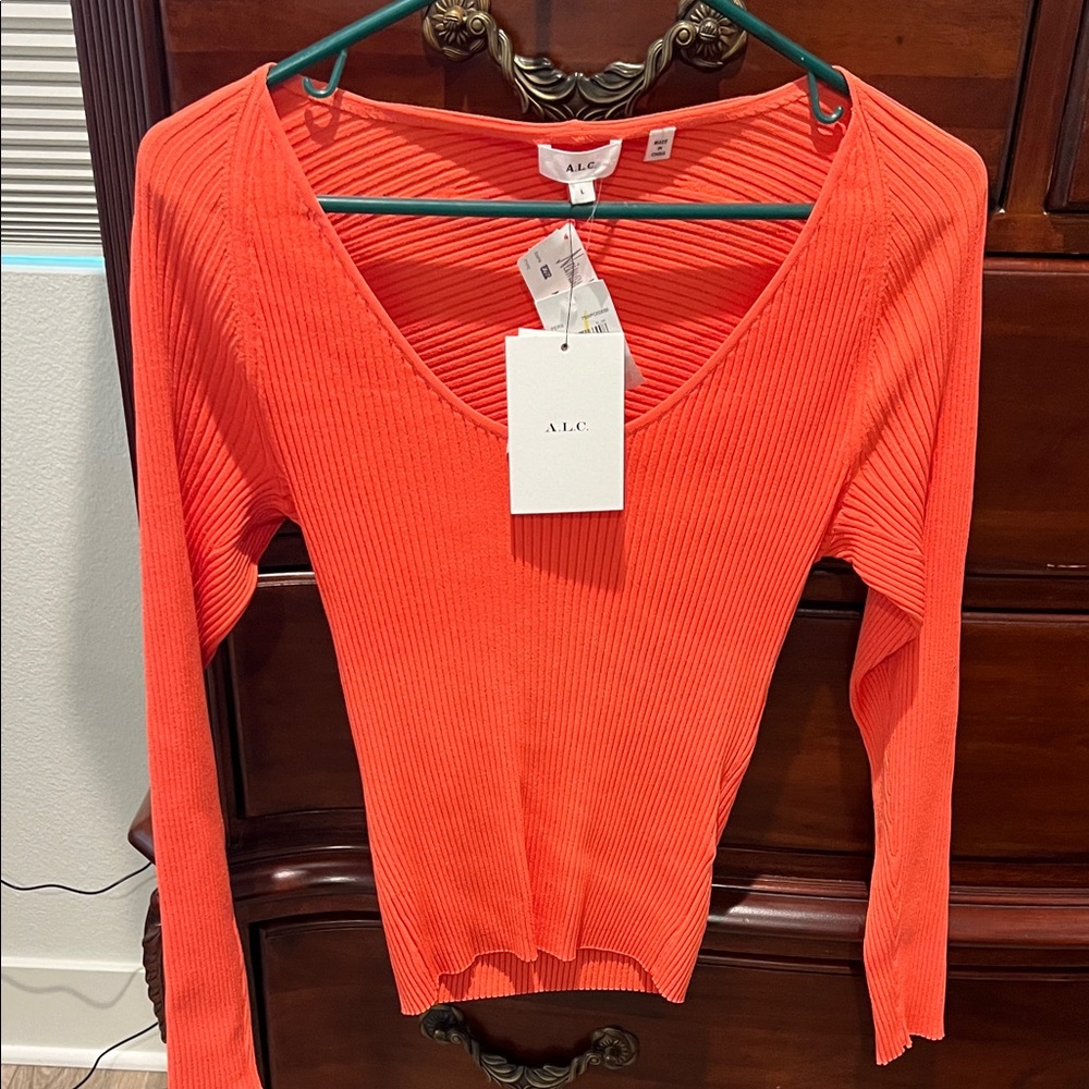 A.L.C. Vibrant Orange V-Neck Blouse